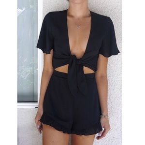 Show me your Mumu Riviera Romper in Black Crisp XS
